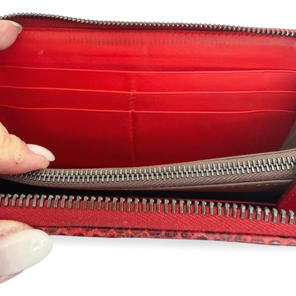 Bottega Veneta Intrecciato Python Zip Around Wallet Red Exotic Leather Box Dusty - Picture 9 of 12